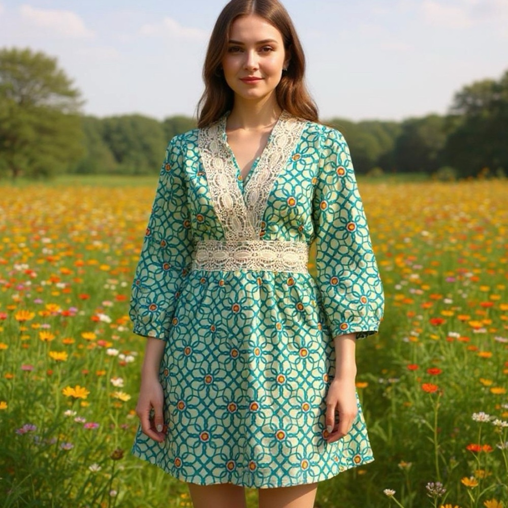 Bohemian Bright Teal Green Pink Mini